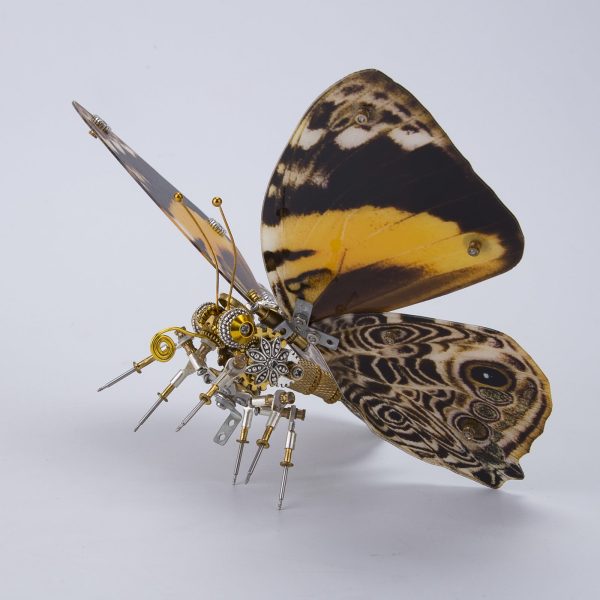 150Pcs Steampunk Brown Butterfly with Orange Spots Assemble 3D Metal Puzzles DIY Craft Kits