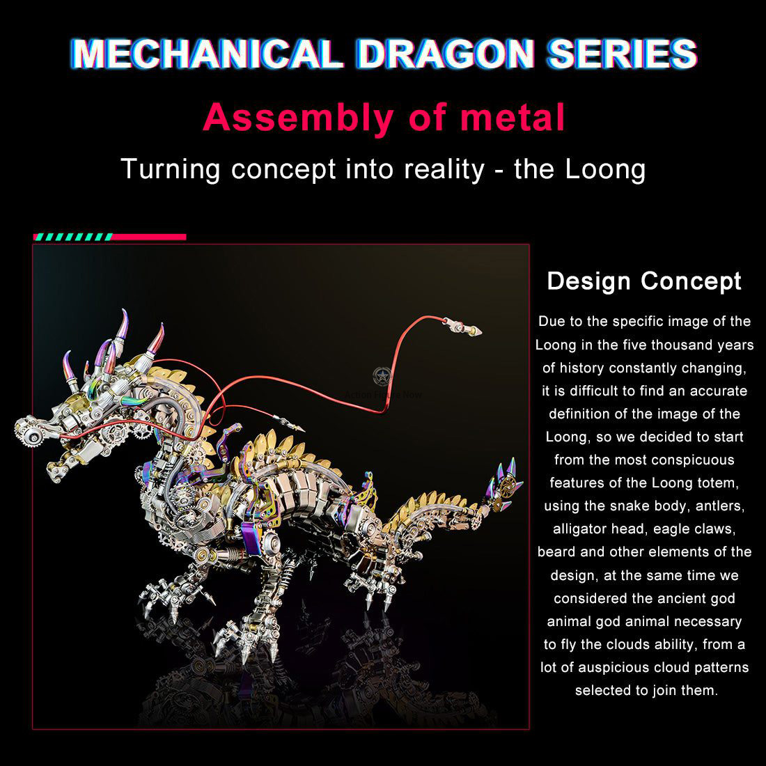 2030-Piece Punk Mechanical Metal Large Dragon Model Kit