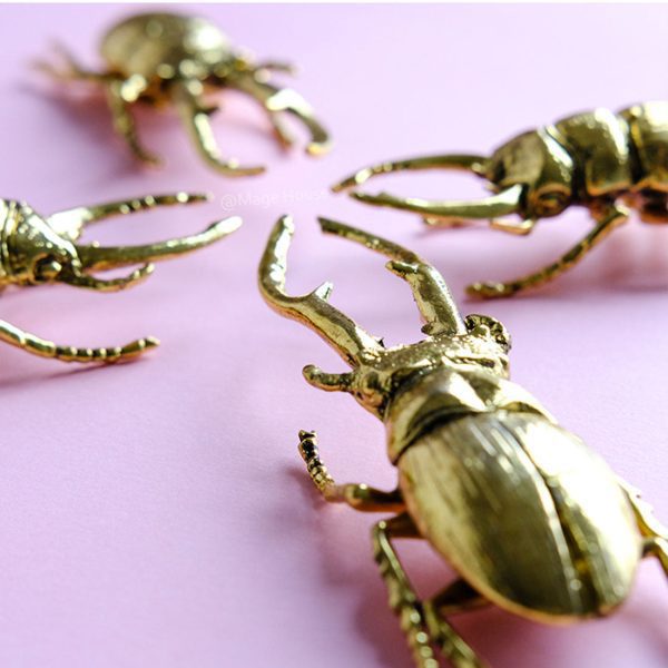 2Pcs Norse 3D Metal Animal Model Decoration Collection (Stag Beetle and Antler Scaraba)