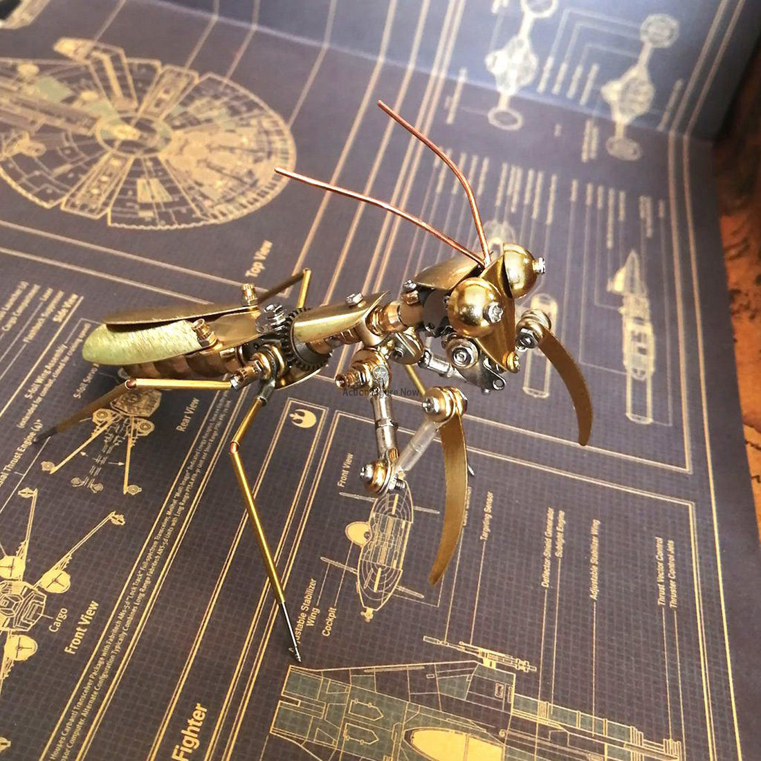 3D Copper Mantis Metal Mechanical Insects Model Steampunk Kit