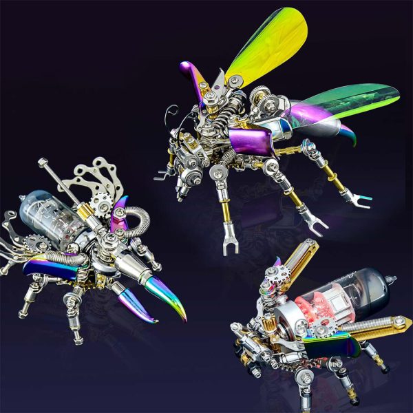 3pcs Metal Insect 3D Puzzle Set: Beetle, Firefly, and Wasp
