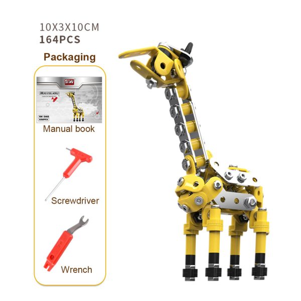 3-Piece DIY Metal Toy Animal Model Set: Flamingo, Giraffe, and Crocodile