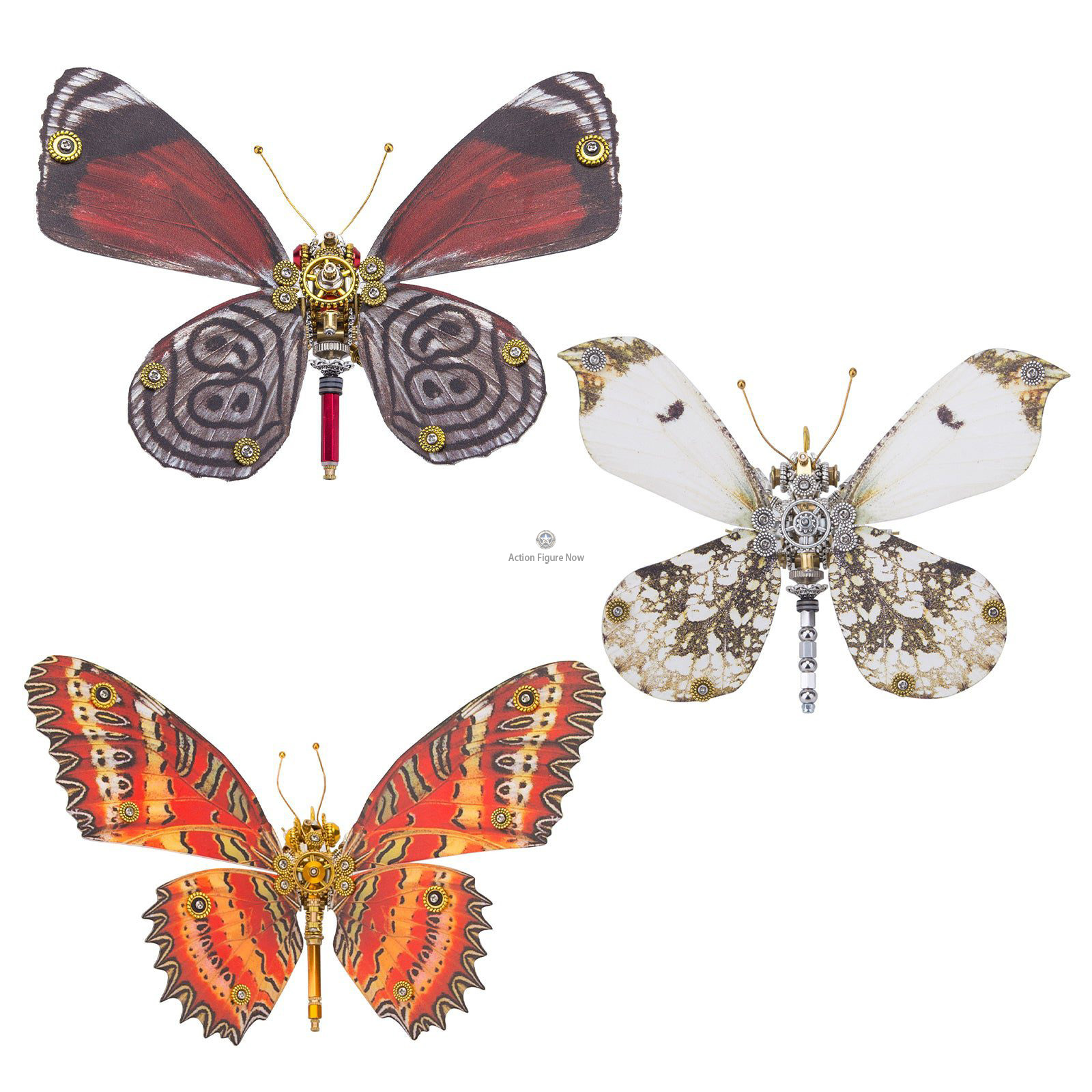 3pcs Set Steampunk Red Lacewing Butterfly 3D Metal Model Kits for Women 3pcs Set Steampunk Red Lacewing Butterfly 3D Metal Model Kits for Women