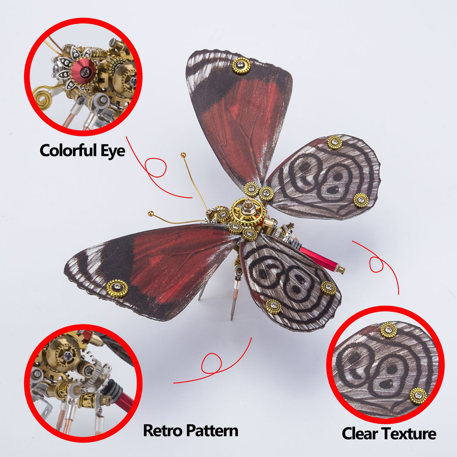 3pcs Set Steampunk Red Lacewing Butterfly 3D Metal Model Kits for Women 3pcs Set Steampunk Red Lacewing Butterfly 3D Metal Model Kits for Women