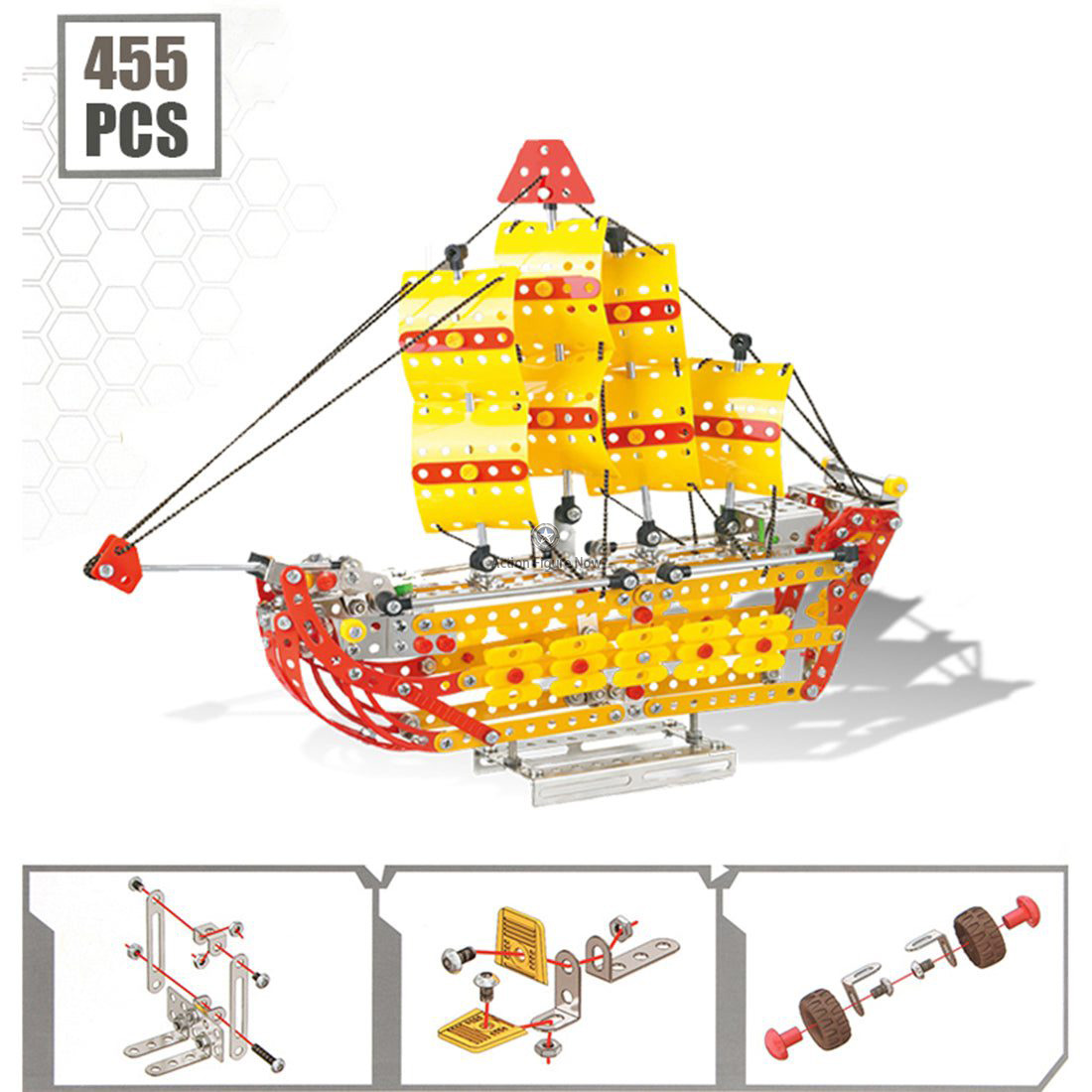455-Piece 3D Mechanical Ship Sailboat Metal Assembly Model Kit, Educational Toy