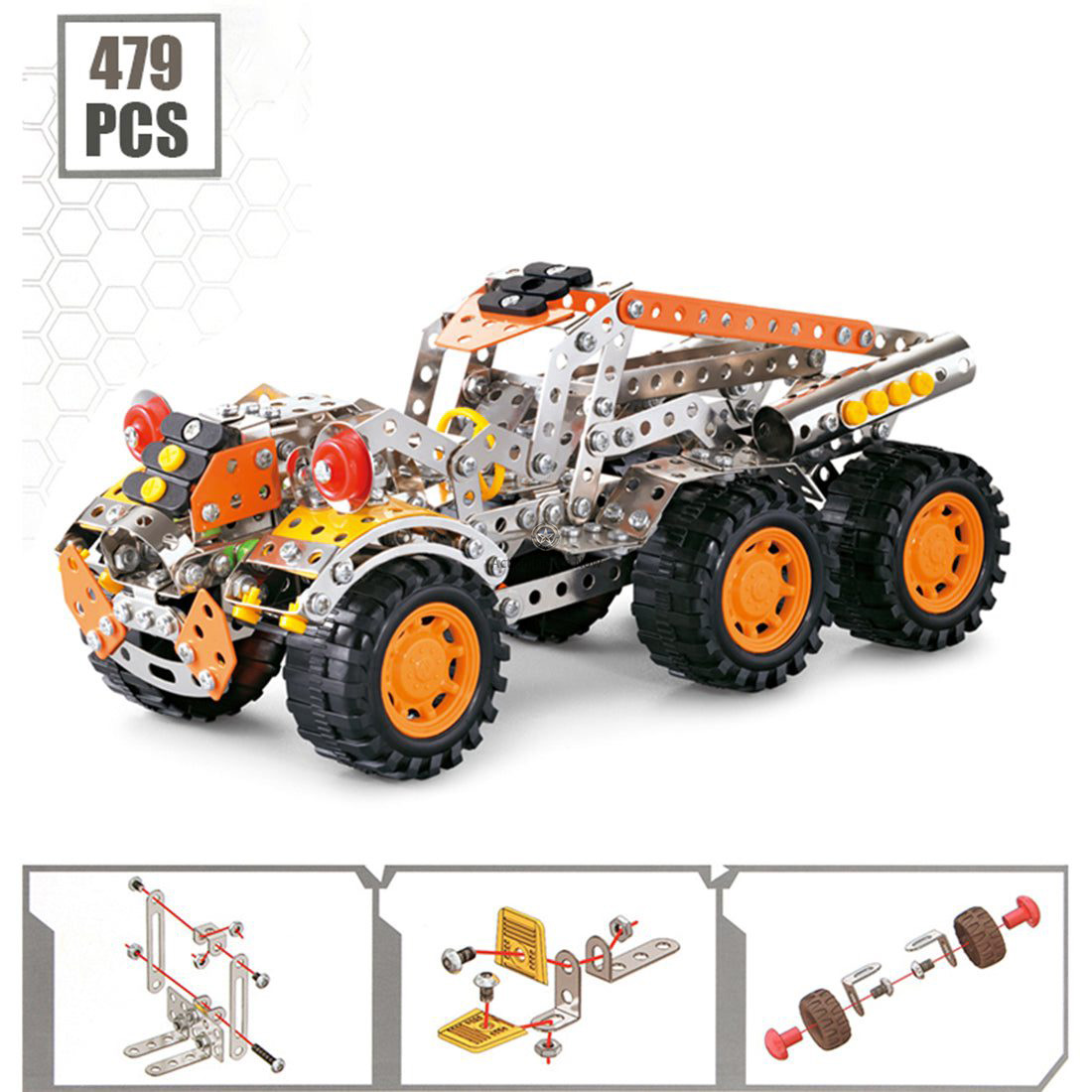 479-Piece Metal Six-Wheeled Racing Car Assembly Model Kit - STEAM Toys 479-Piece Metal Six-Wheeled Racing Car Assembly Model Kit - STEAM Toys