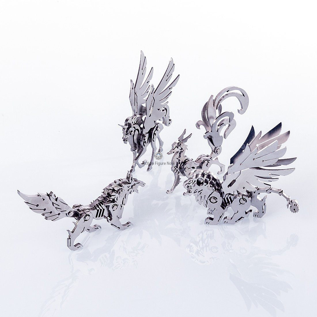 4-Piece Metal DIY Assembly Detachable 3D Puzzle Kit: Unicorn, Wolf, Lion, Fox