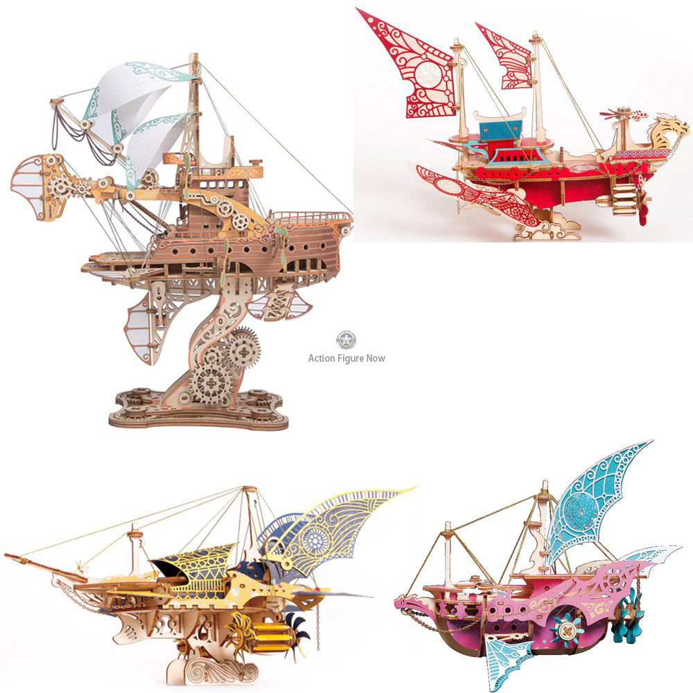 4pcs Fantasy Steampunk Spaceship 3D DIY Wooden Puzzle 4pcs Fantasy Steampunk Spaceship 3D DIY Wooden Puzzle