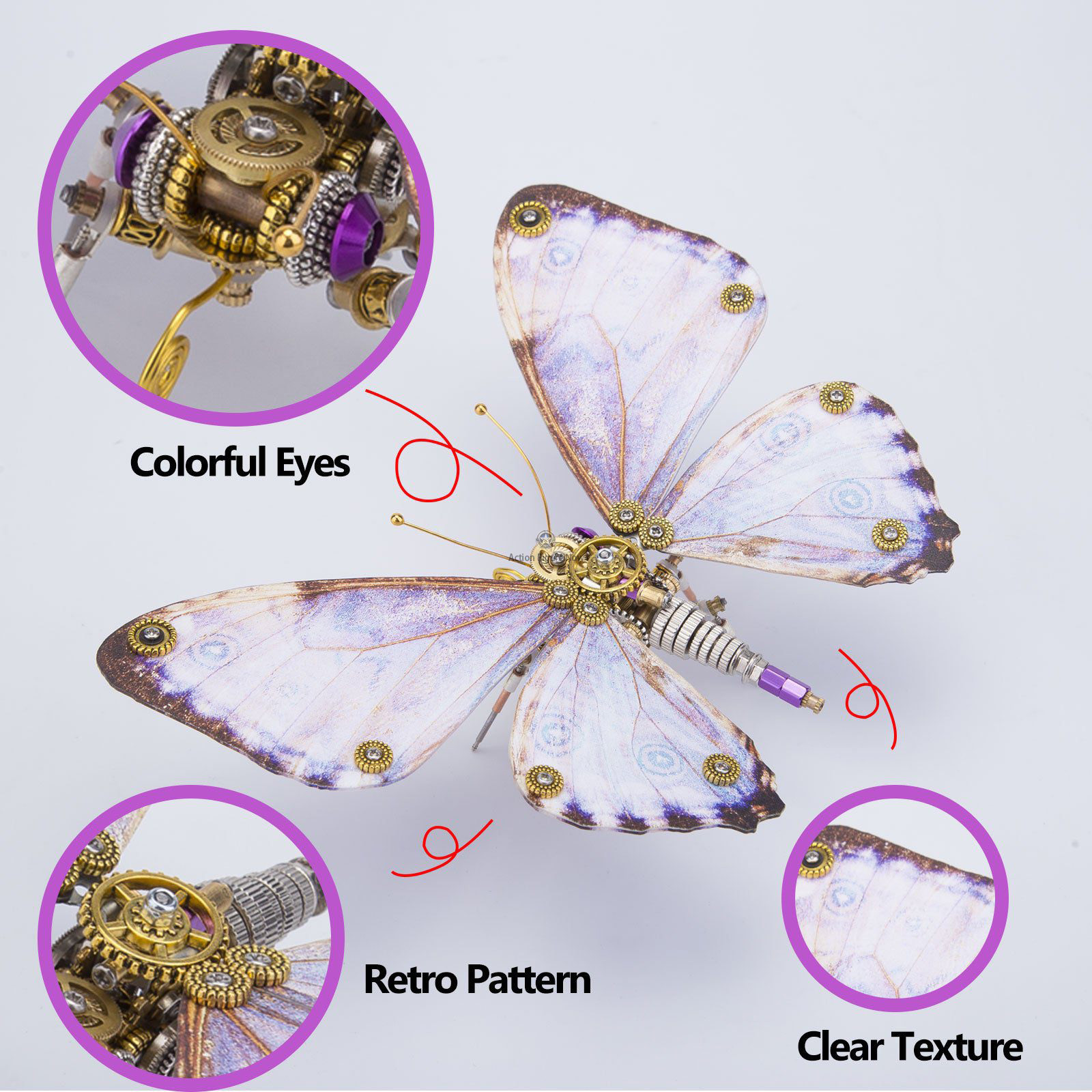 4pcs Steampunk Purple Morpho Butterfly 3D Metal Craft Kit 4pcs Steampunk Purple Morpho Butterfly 3D Metal Craft Kit