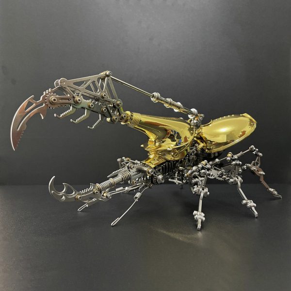 DIY 3D Assembly Mechanical Dynastes Insect Model Creative Toy Set - 1,014 Pieces, Gold