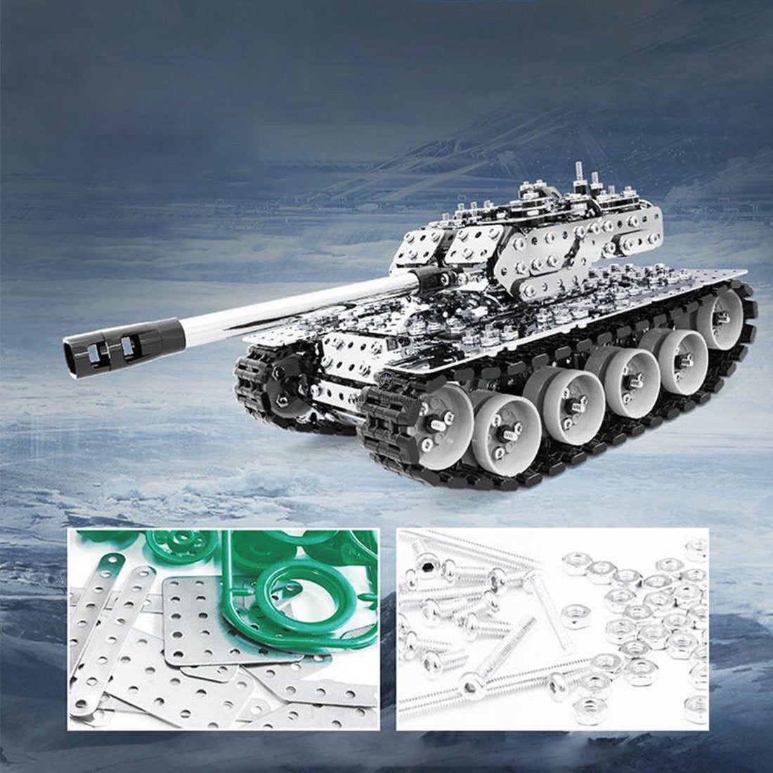 843-Piece 3D Military Tank Metal Assembly Model Kit Puzzle Toy for