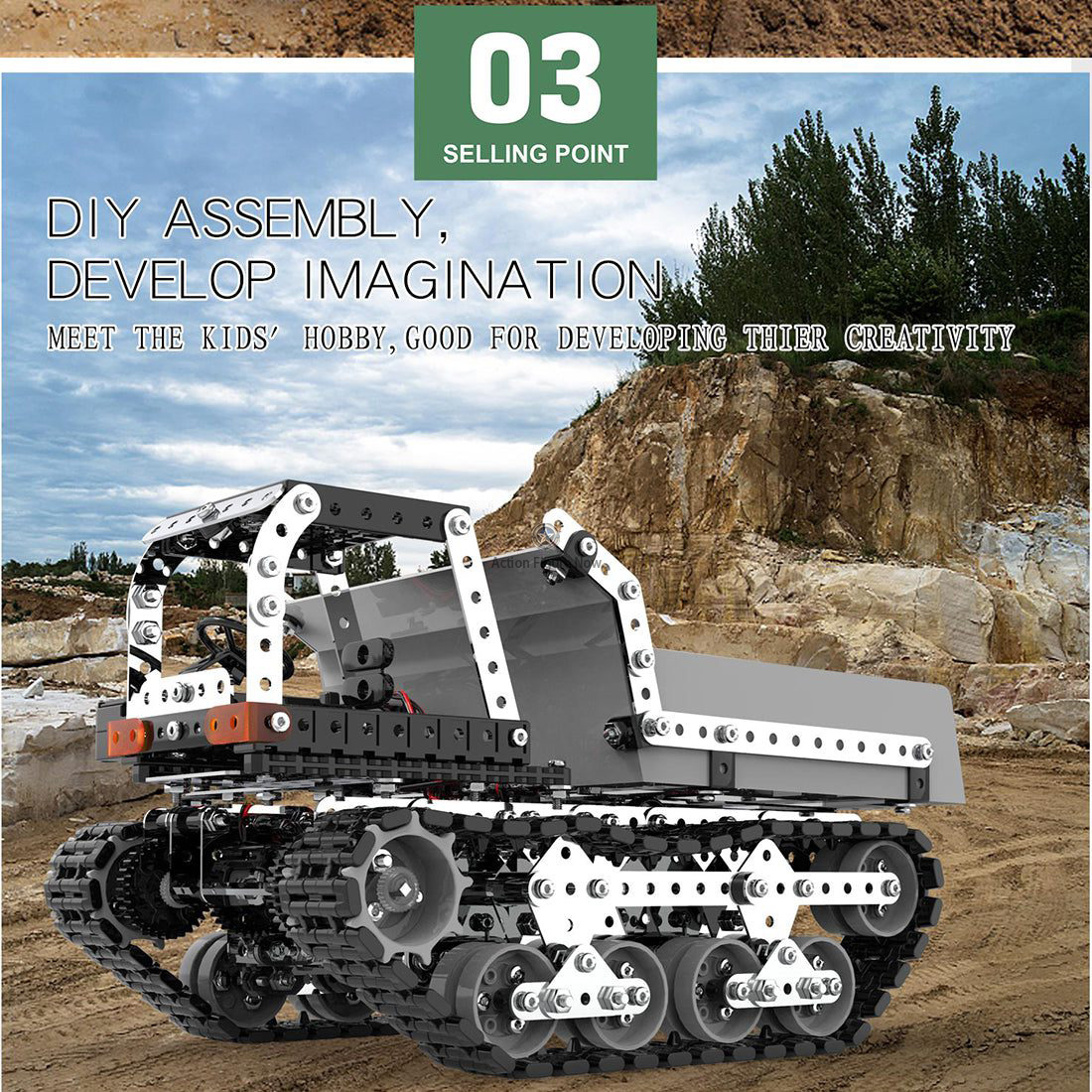 934Pcs 2.4Ghz 10CH Metal RC Tracked Dump Truck Model Puzzle 934Pcs 2.4Ghz 10CH Metal RC Tracked Dump Truck Model Puzzle