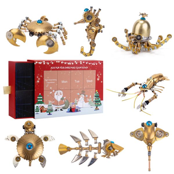 Christmas Advent Calendar with 7 Small Steampunk Sea Creatures Model Kits