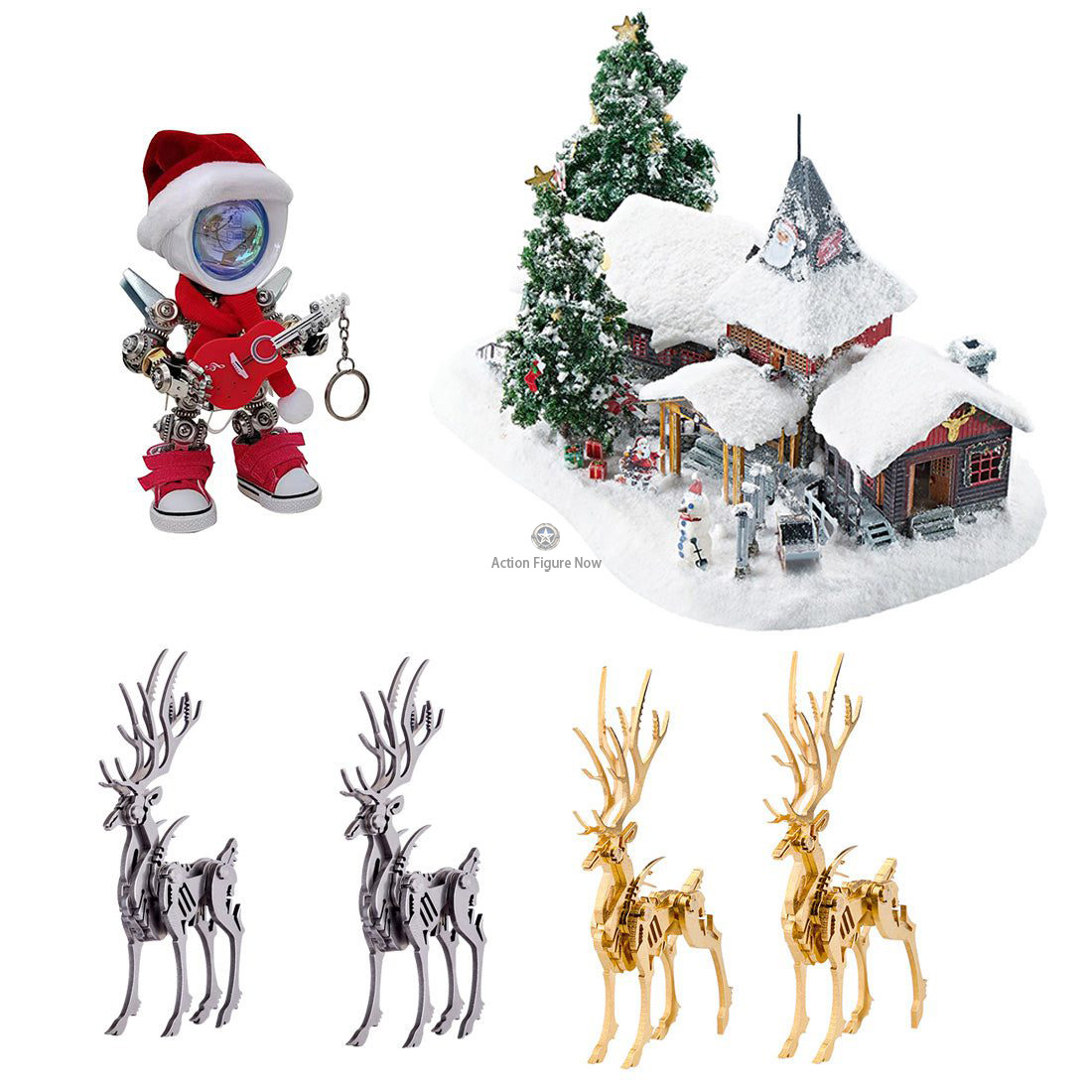 Christmas Bundle: Santa Claus, Golden Elk, and Winter Village 3D Metal Puzzles Christmas Bundle: Santa Claus, Golden Elk, and Winter Village 3D Metal Puzzles