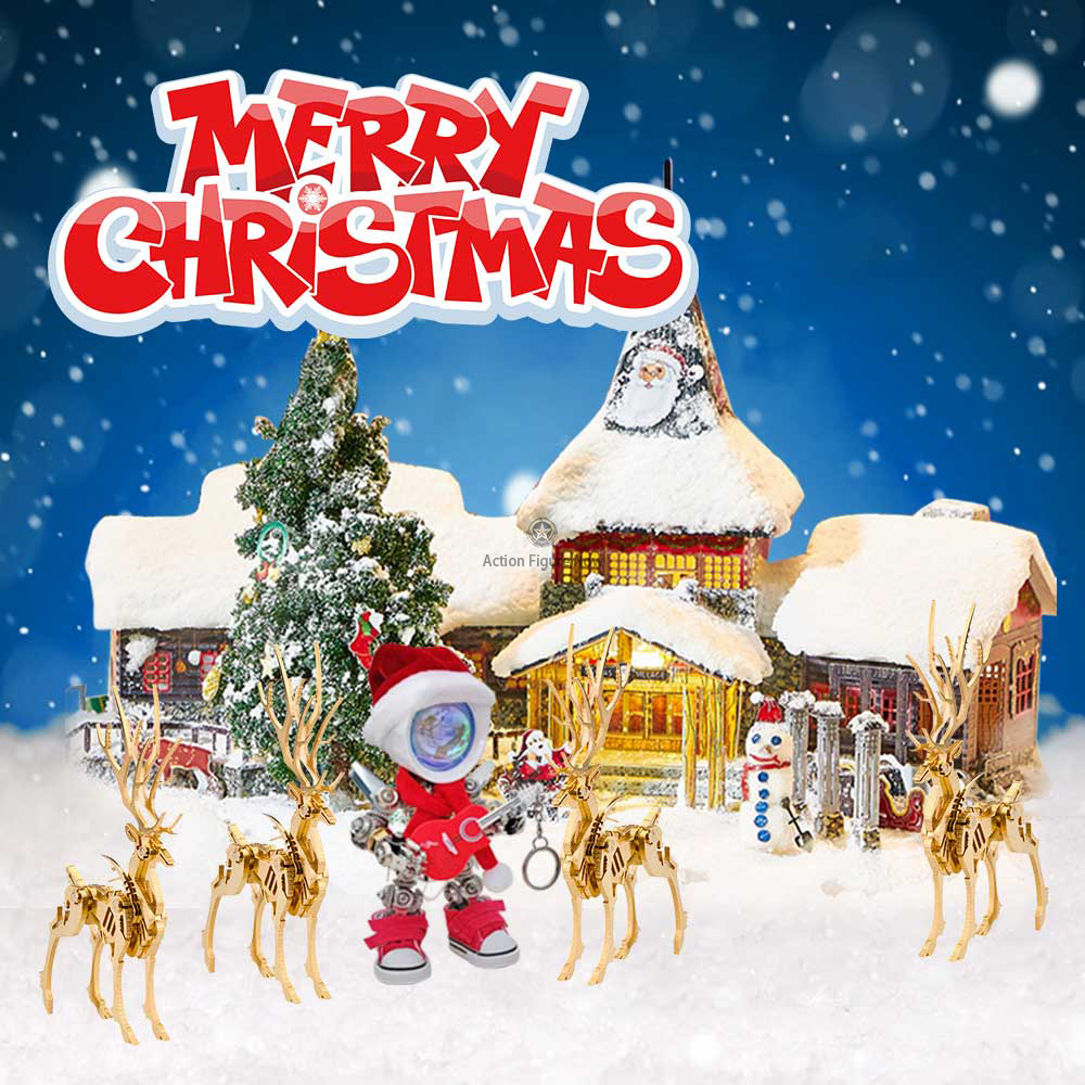 Christmas Bundle: Santa Claus, Golden Elk, and Winter Village 3D Metal Puzzles Christmas Bundle: Santa Claus, Golden Elk, and Winter Village 3D Metal Puzzles