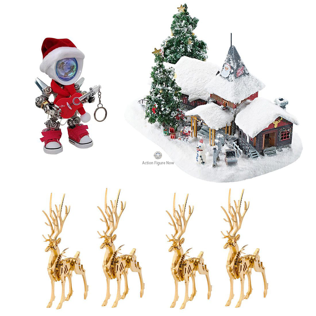 Christmas Bundle: Santa Claus, Golden Elk, and Winter Village 3D Metal Puzzles Christmas Bundle: Santa Claus, Golden Elk, and Winter Village 3D Metal Puzzles