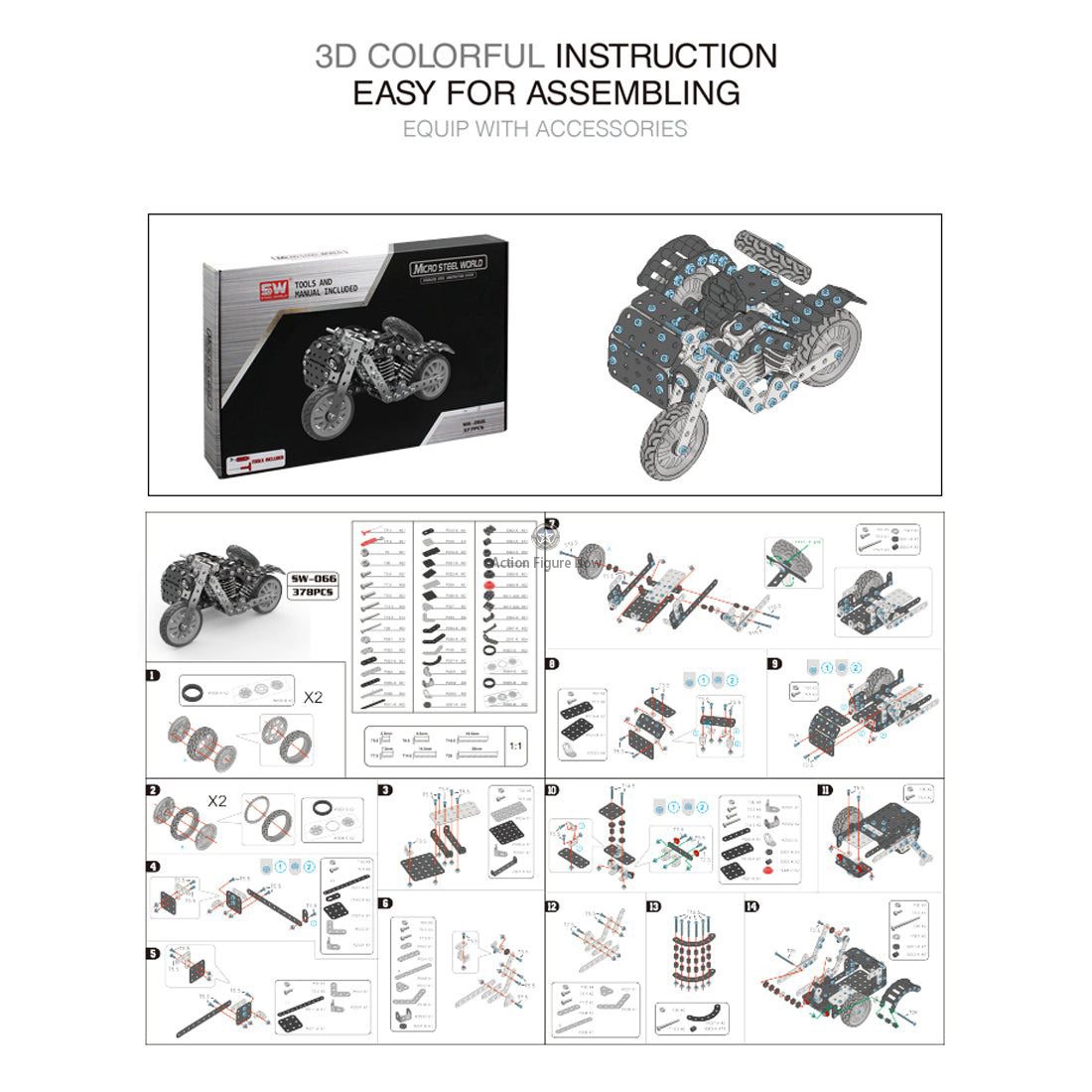 DIY Side Tricycle Assembly Model, 3D Motorcycle Puzzle Kit with 377 Stainless Steel Screw Toys DIY Side Tricycle Assembly Model, 3D Motorcycle Puzzle Kit with 377 Stainless Steel Screw Toys