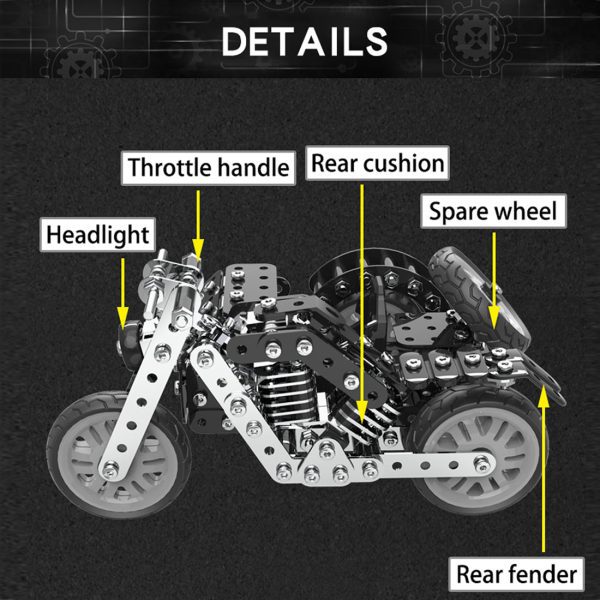 DIY Side Tricycle Assembly Model, 3D Motorcycle Puzzle Kit with 377 Stainless Steel Screw Toys