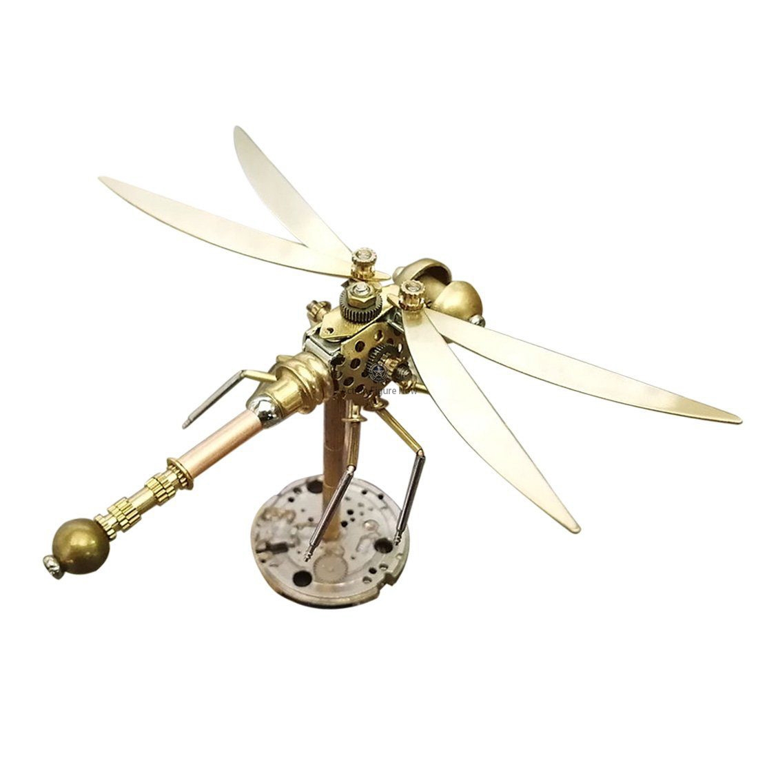 Golden 3D Metal Mechanical Steampunk Dragonfly Insects Model with Random Base Golden 3D Metal Mechanical Steampunk Dragonfly Insects Model with Random Base