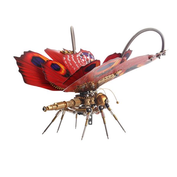 Metal Earth Steampunk 3D Orange Peacock Butterfly Model Kit with Flower Base