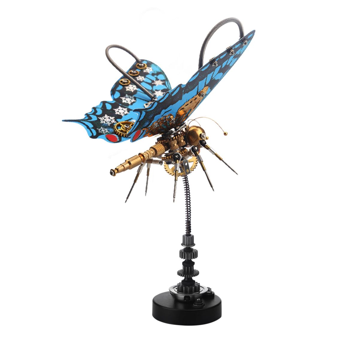 Steampunk Blue Butterfly Pipevine Swallowtail 3D Metal Puzzle Model Kit with Flower Base