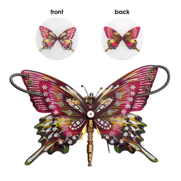 Steampunk Purple and Red Swallowtail Butterfly Model Kit with Intricate Floral Base