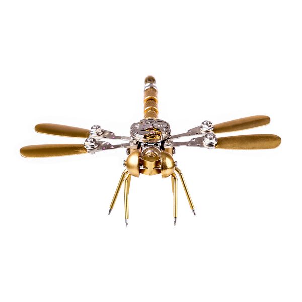 3D Steampunk Golden Dragonfly Metal Art Sculpture Model