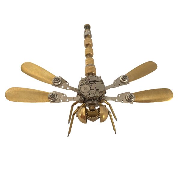 3D Steampunk Golden Dragonfly Metal Art Sculpture Model