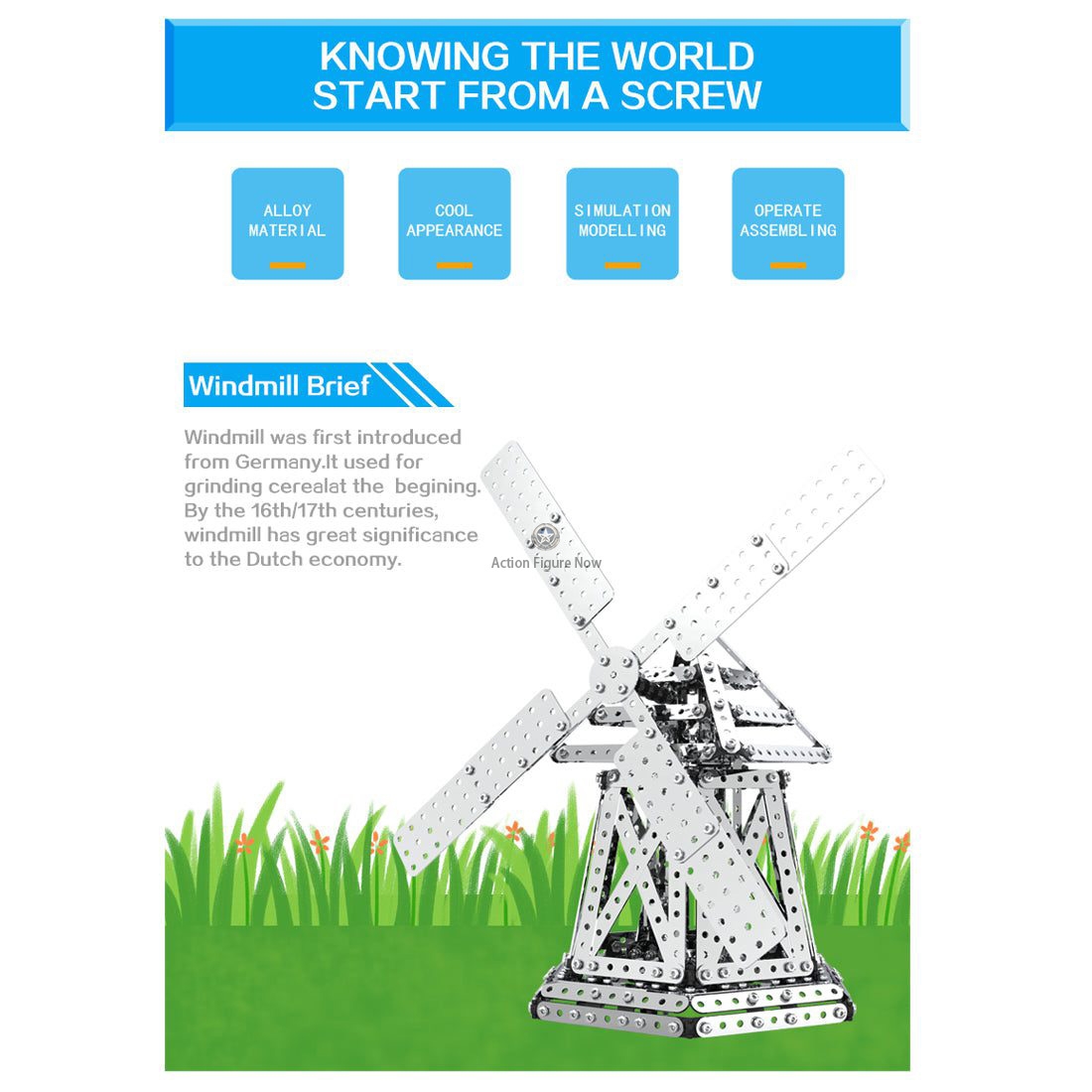 Windmill Assembly Kit - DIY Stainless Steel Screw Puzzle Model Kit for Kids Windmill Assembly Kit - DIY Stainless Steel Screw Puzzle Model Kit for Kids