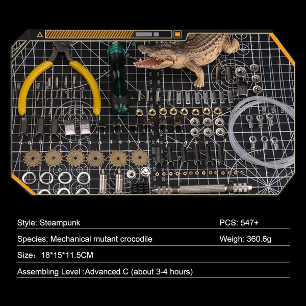 547PCS Steampunk Mutant Crocodile 3D Metal Puzzle DIY Assembly Model Kit