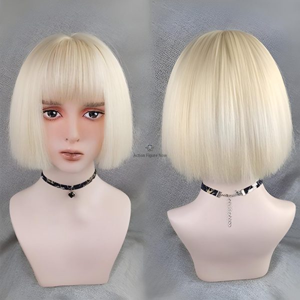 Honey Blonde Bob Wig with Curly Bangs