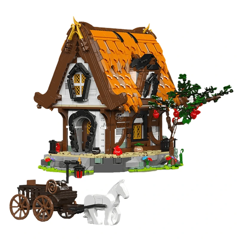 1/2191pcs Medieval Wooden Cabin