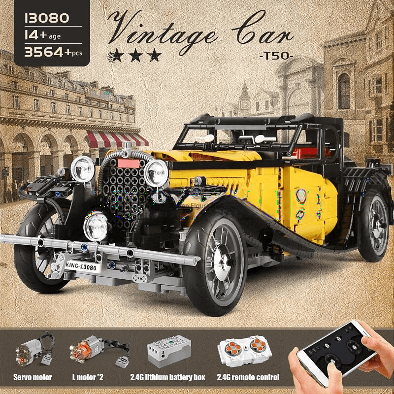 ActionFigureNow 13080 Motorized Vintage T50 Car Model Building Kit with Remote Control - 3,654 Pieces ActionFigureNow 13080 Motorized Vintage T50 Car Model Building Kit with Remote Control - 3,654 Pieces