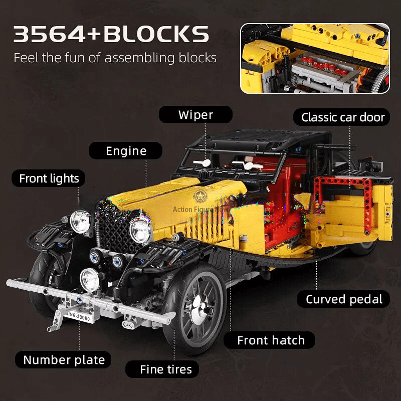 ActionFigureNow 13080 Motorized Vintage T50 Car Model Building Kit with Remote Control - 3,654 Pieces ActionFigureNow 13080 Motorized Vintage T50 Car Model Building Kit with Remote Control - 3,654 Pieces