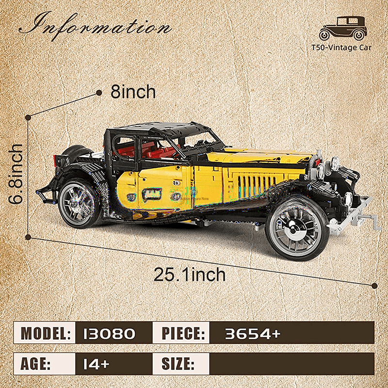 ActionFigureNow 13080 Motorized Vintage T50 Car Model Building Kit with Remote Control - 3,654 Pieces ActionFigureNow 13080 Motorized Vintage T50 Car Model Building Kit with Remote Control - 3,654 Pieces