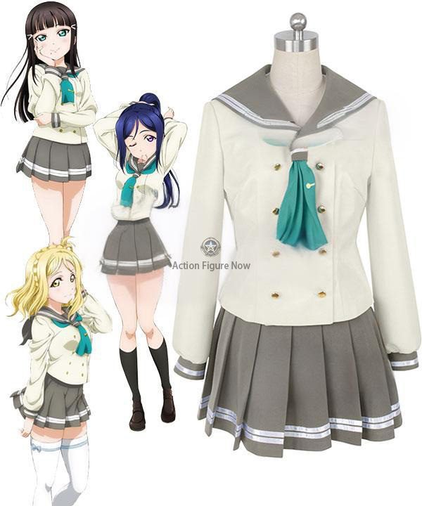 Love Live! Sunshine!! Aqours Kanan Matsuura, Dia Kurosawa, and Mari Ohara School Uniforms Cosplay Costumes Love Live! Sunshine!! Aqours Kanan Matsuura, Dia Kurosawa, and Mari Ohara School Uniforms Cosplay Costumes