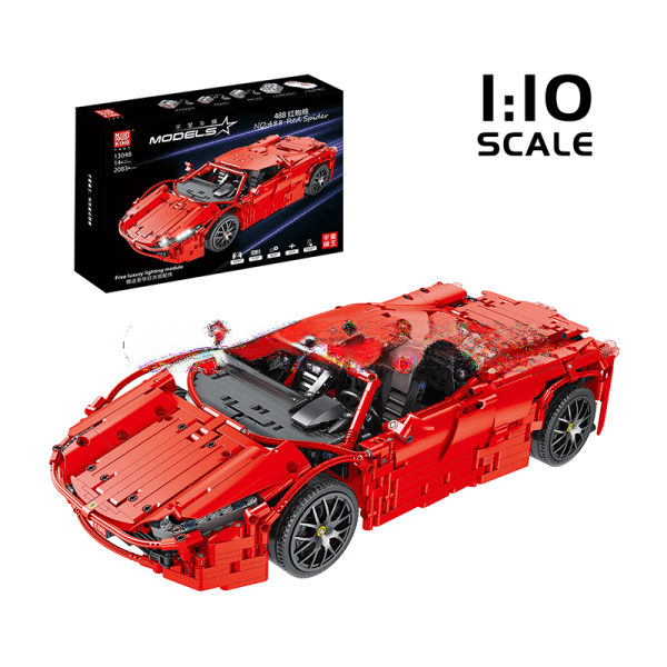 ActionFigureNow 13048 Remote Control Red Spider 488 Convertible Sports Car Building Kit - 2083 Pieces