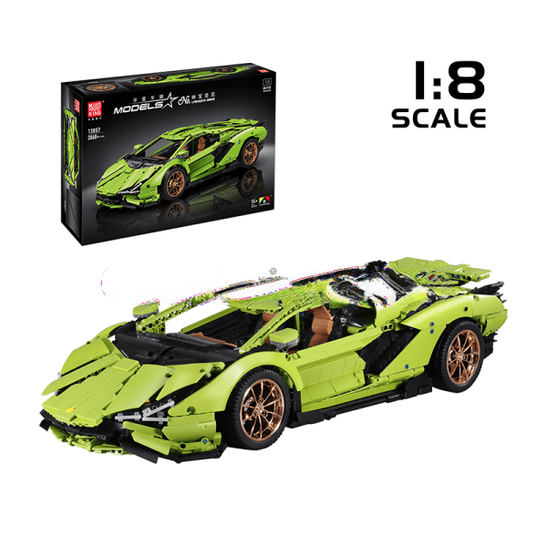 ActionFigureNow 13057S Lamborghini Sian-Inspired Green RC Car Building Kit | 3868 Pieces