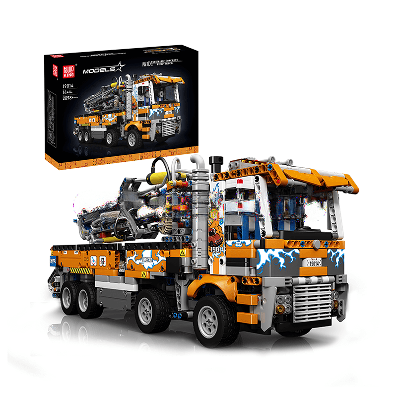ActionFigureNow 19014 Pneumatic Concrete Mixer Pump Truck Building Set - 2098 Pieces
