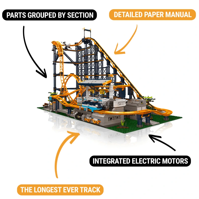 Modular Motorized Looping Roller Coaster with 3237 Pieces