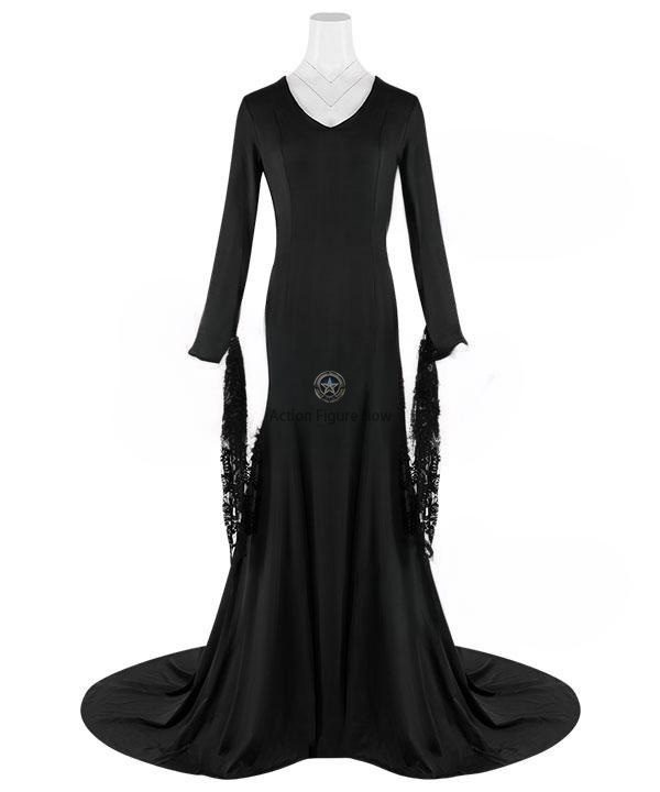 black dress akira Gothic Morticia Addams Bell Sleeves Hollow Lace Up Dress (available in –  ROCK 'N DOLL