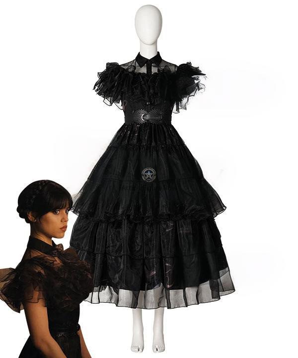 2022 Addams Family TV Series Black Raval Ball Cosplay Costume - Wednesday Addams Dress