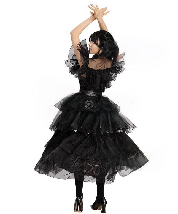 2022 Addams Family TV Series Black Raval Ball Cosplay Costume - Wednesday Addams Dress