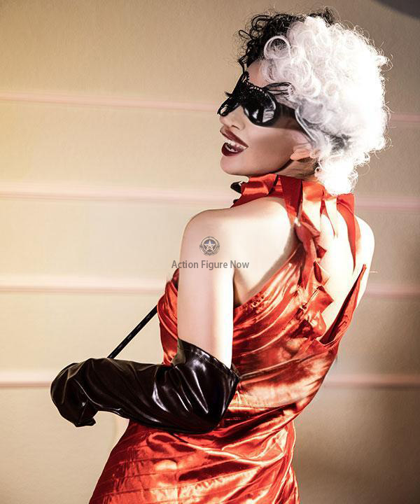 fitted lace wedding dress Cruella Red Dress Costume Halloween Movie Character Disney Villain Cru –  Beautiplex main image 1