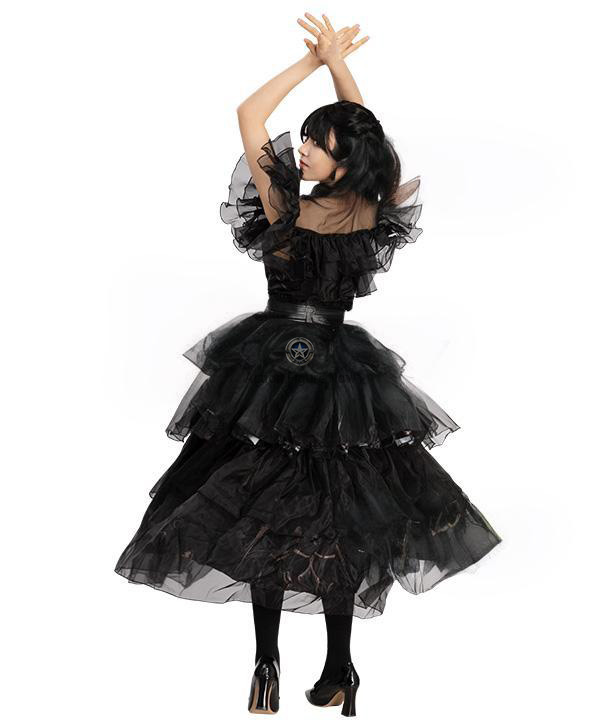 2022 Addams Family TV Series Black Raval Ball Cosplay Costume - Wednesday Addams Dress