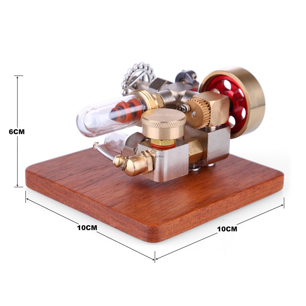 Adjustable Mini Stirling Engine Model with Wooden Base: Educational Toy and Science Experiment
