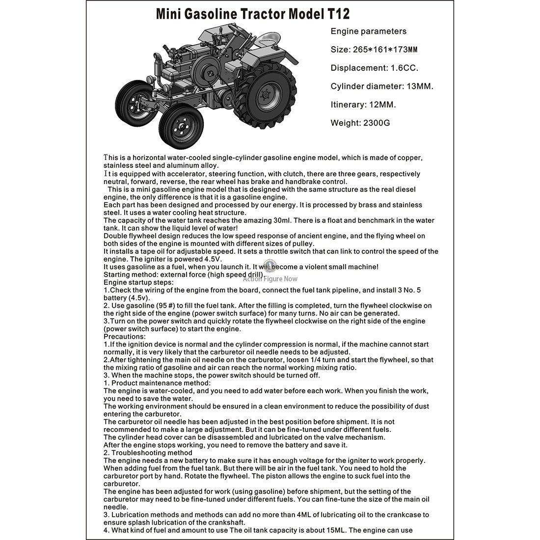 T12 Antique Steamroller Tractor Model with 1.6cc Mini Horizontal Single-cylinder Water-cooled Gasoline Internal Combustion Engine T12 Antique Steamroller Tractor Model with 1.6cc Mini Horizontal Single-cylinder Water-cooled Gasoline Internal Combustion Engine
