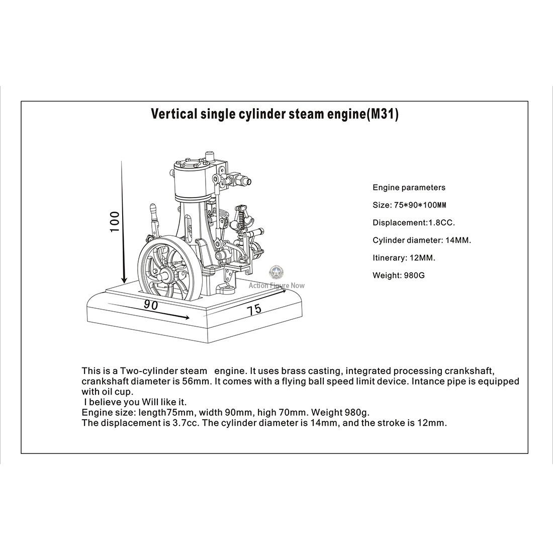 1:85 Scale M31 Vertical Reciprocating Single-Cylinder Steam Engine Model Kit with Speed Reducer 1:85 Scale M31 Vertical Reciprocating Single-Cylinder Steam Engine Model Kit with Speed Reducer