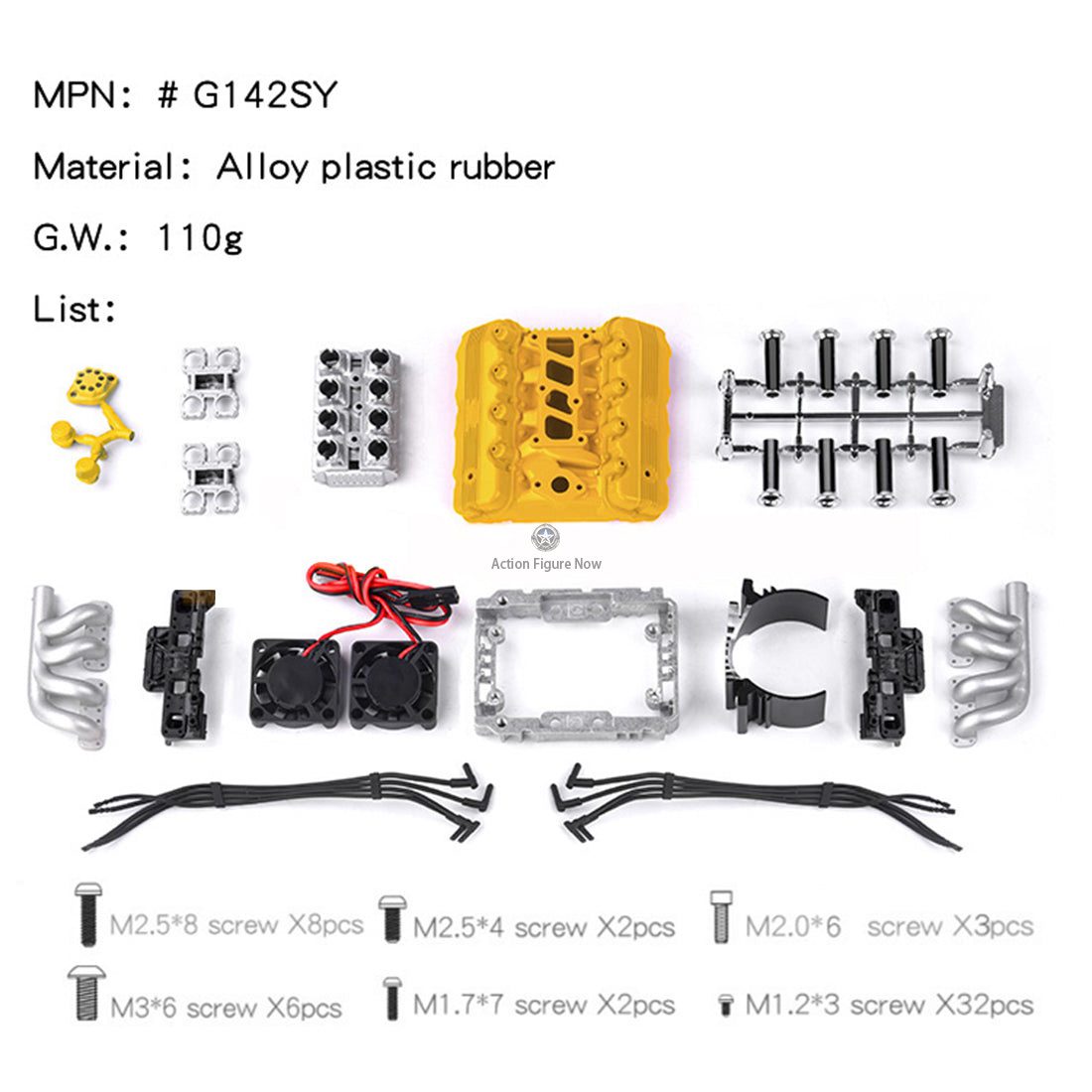 V8 Engine Model Kit with Hood, Fan, Radiator, Intake, and Motor for 1/10 RC Cars (GRC FST Motor Compatible) V8 Engine Model Kit with Hood, Fan, Radiator, Intake, and Motor for 1/10 RC Cars (GRC FST Motor Compatible)