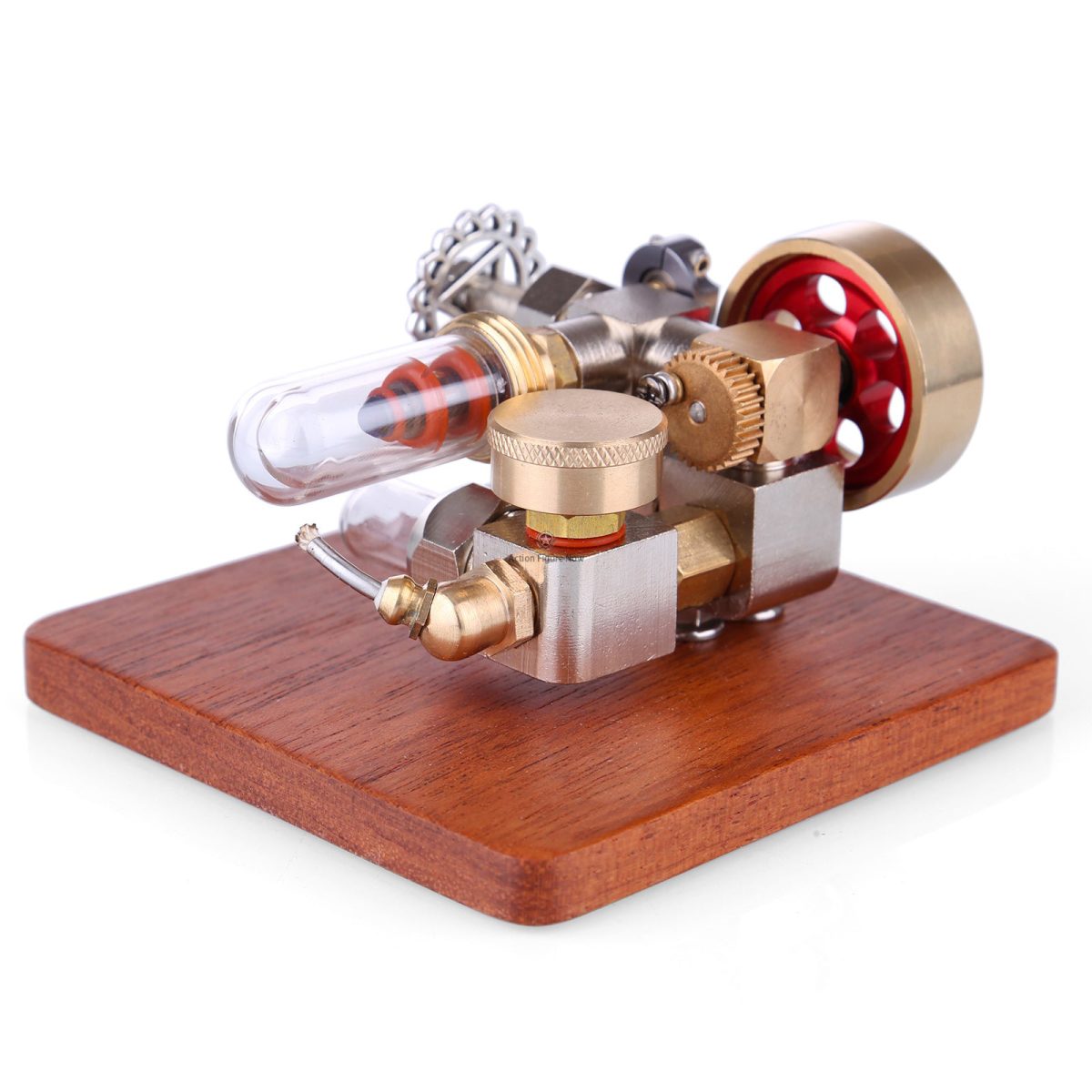 Adjustable Mini Stirling Engine Model with Wooden Base: Educational Toy and Science Experiment